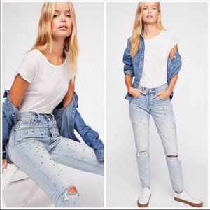 Levi's 501 Counting Stars Distressed High Rise Button Fly Raw Hem Jeans 27 X 30